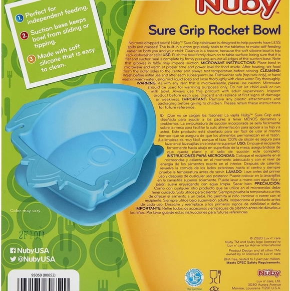 3/$10- Pink Nuby Rocket Bowl, silicone self feeding suction dish SEALED - Picture 2 of 2